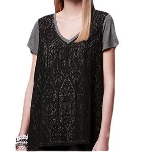 NWT Black and Gray Layered Lace Swing Tee